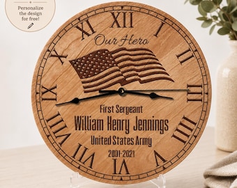 Military Retirement Gift, Personalized Wood Clock, Army Retirement Gift, Veteran Gift, Custom Military Clock, Retirement Keepsake