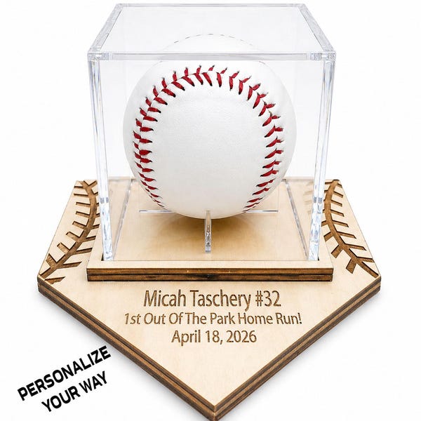 Personalized Baseball Display Stand – Custom Text –  Maple Wood Gift