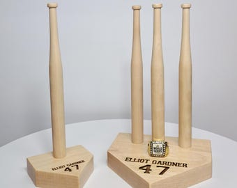 Personalized Baseball Ring Display, Championship Ring Holder, Custom Baseball Bat Ring Stand, Sports Trophy Display, Baseball Gift