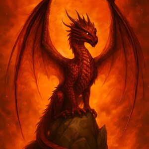 Majestätische Illustration eines blutroten Drachen, einer mystischen Illustration für einen Drachenliebhaber