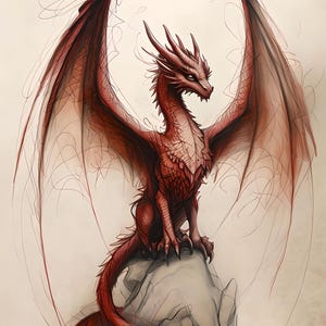 Majestätischer purpurner Drache Art Druck – Mystische Fantasy Wand Dekoration, Geschenk für Drache Liebhaber, verzauberte Kreatur Illustration