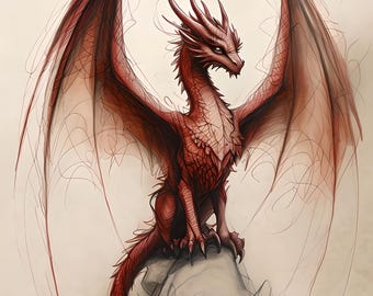 Lámina artística del Dragón Carmesí – Ilustración de fantasía mística