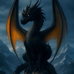 Majestic Black Dragon digital art - Mystical wall decor, Dragon lover gift, enchanted creature illustration