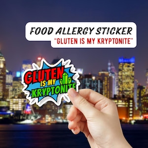 Gluten Is My Kryptonite Sticker | Food Allergy Humor Decal | Gluten Free Kid Gift | Waterbottle Sticker | Superhero