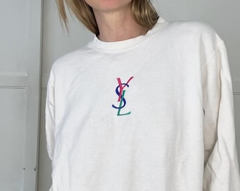 Vintage YVES SAINT LAURENT Sweatshirt Sweater With Sidetape White