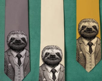 Cravatta con bradipo alla moda - Cravatta con bradipo da uomo in regalo - Cravatta per lo sposo - Stampa serigrafica con motivo animale