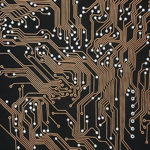 Men's black Circuit Board T-shirt with screen printed metallic inks printed on Next Level tee