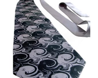 Sea of Cephalopods Octopus Necktie - Black Ink on Gray Tie - Microfiber or Silk