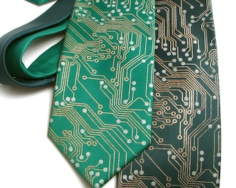 Circuit Board Tie - Men's Necktie - Metallic Ink on Green or Black Necktie - Science Gift - Screen Printed Tie