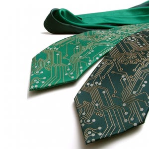 Circuit Board Men's Necktie - Metallic Copper and Silver Ink on Green or Black Necktie