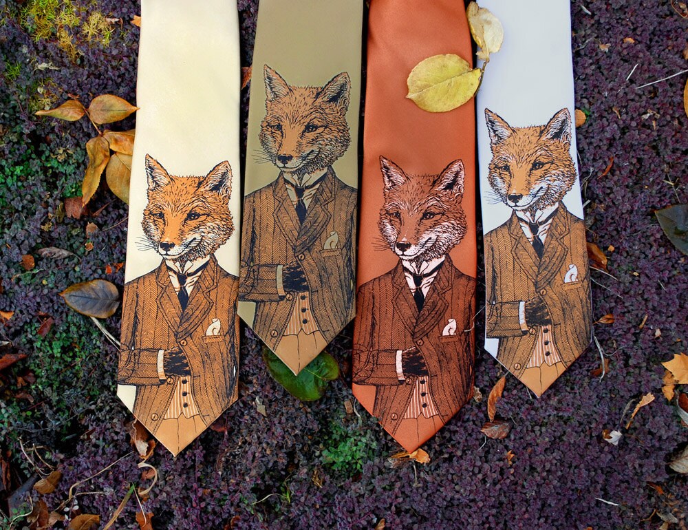 Necktie - Dapper Fox Tie - Men's Fox Necktie - Gifts for Dad