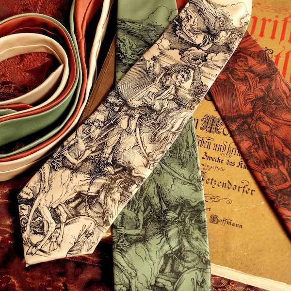 Necktie - Atonal Apocalypse Men's Tie - Albrecht Durer Tie Parody - Accordion Bagpipes - Music Gifts - Cool Men's Gifts