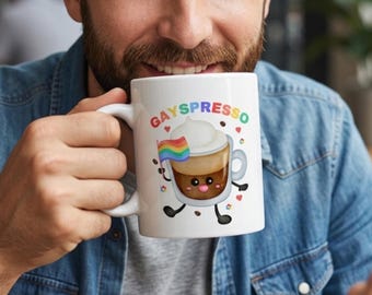 Gayspresso Queer funny Mug, Gay Gifts, LGBT Gift Gay Best Friend, Pride Mug, pride month gift, Colorful Rainbow Design, LGBTQ+ Gift