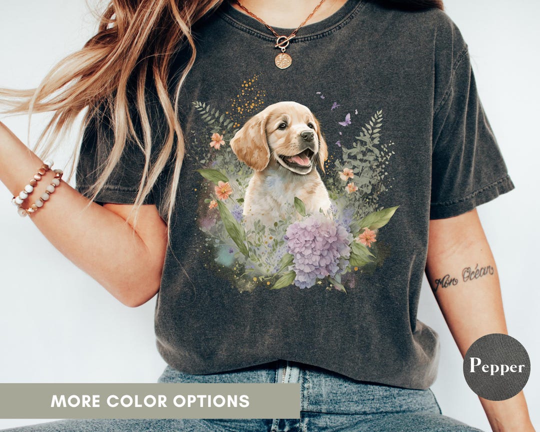 Vintage Cute Golden Retriever Puppy Butterfly 90s Graphic Tshirt, Retro ...