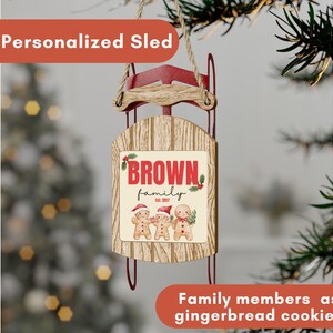 Personalized Sled Ornament, Custom Family Keepsake, Wooden Ornament, Gingerbread Christmas Ornament 2025, Unique Xmas Gift Decoration