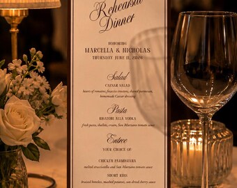 Editable Rehearsal Dinner Menu Template | Elegant Wedding Menu | Printable Menu Card | Instant Download | Minimalist Menu Sign | Canva