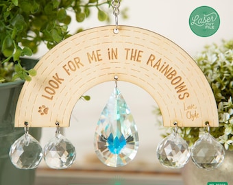 Huisdier Memorial Sun Catcher SVG | Herdenking huisdier regenboogbrug | Lasergesneden cadeau voor huisdierverlies | Zoek mij in de regenbogen