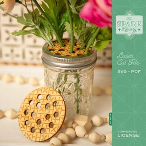 Einmachglas Topper Blumen Frosch SVG-Datei | Vintage-Muster Glaseinsatz | Blumen Geschenk | Einmachglas Deckel Handwerk | Laser-Schnitt-Datei | Deckeldose aus Holz