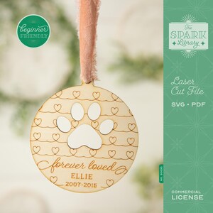 Adorno conmemorativo para mascotas SVG / Regalo personalizado para la pérdida de una mascota "Amado para siempre" / Archivo cortado a láser para madera y acrílico / Archivo de diseño digital de corte rápido