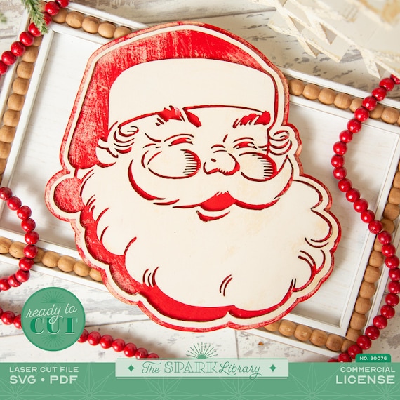 Vintage Santa SVG | Layered Christmas Sign File | Retro Holiday Decor | Laser Cut File for Wood or Acrylic | Winter Market Craft