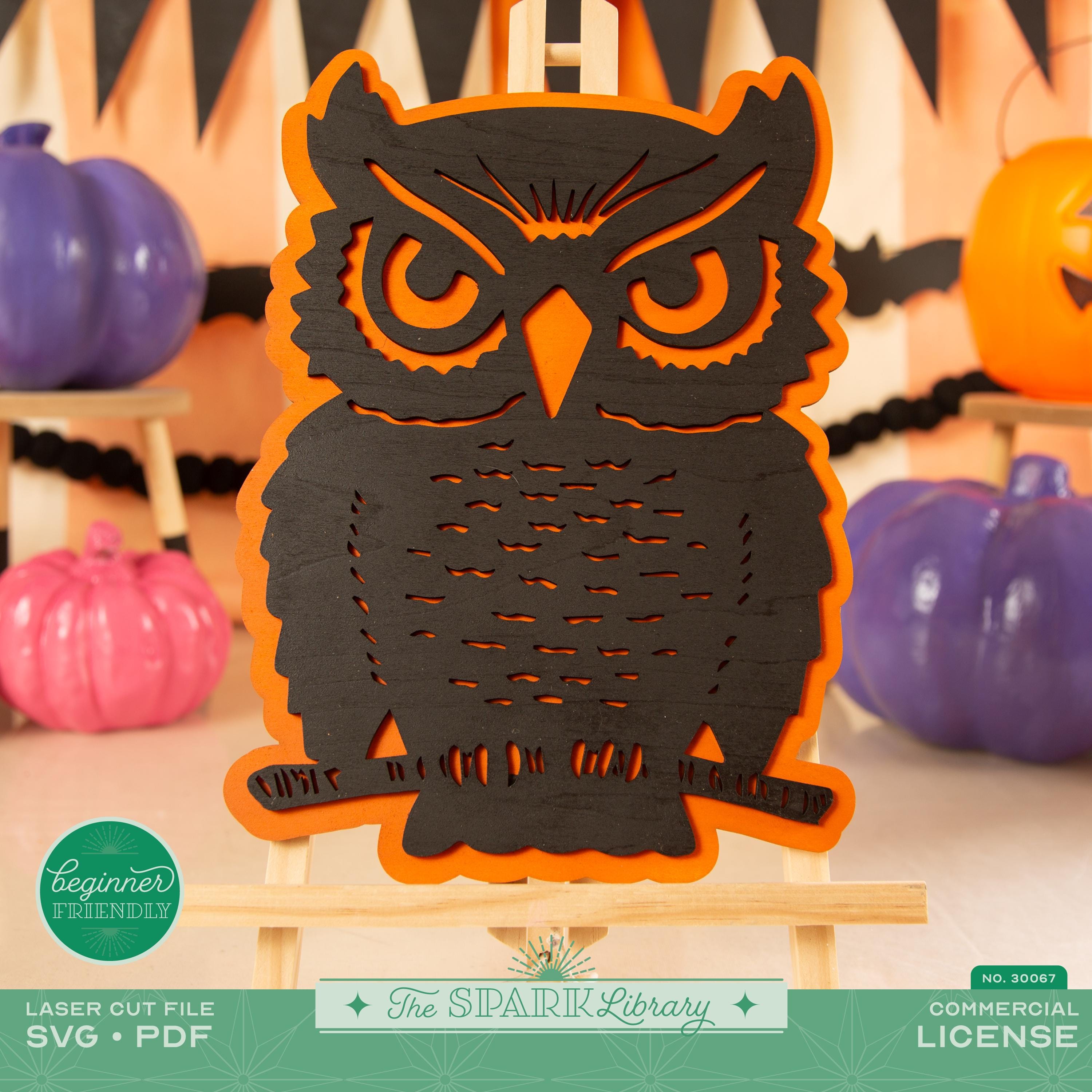 Vintage Style Halloween Owl SVG | Retro Spooky Owl Cut File | Layered Halloween Decor for Laser Cutt
