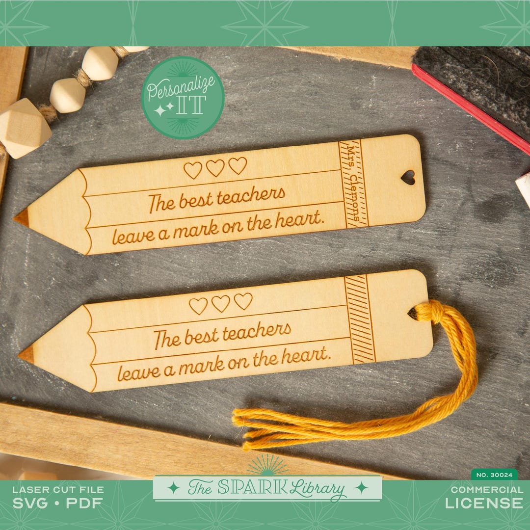 Teacher Bookmark SVG | Pencil Laser Cut File With Heart Tassel Hole ...
