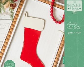 Wooden Stocking SVG | Christmas Stocking Cut File | Laser Cut File for Wood | Vintage Holiday Decor | DIY Christmas Ornament Craft