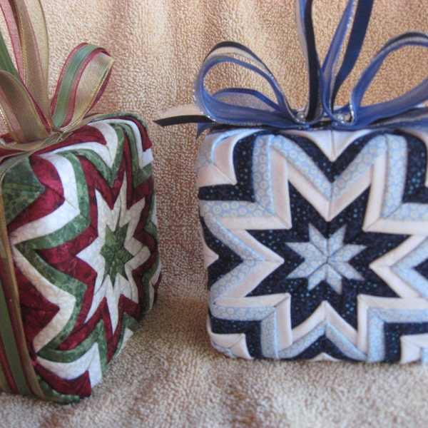 Quilted Christmas Ornaments Complete Patten Booklet- Gift Box- Folded Star- No Sew- Folded Fabric