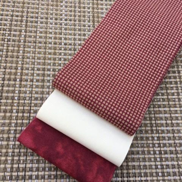 6 Hand Rolled Strips- Mini Jelly Roll Cotton Fabric Strips (2.5" x 42"), Pre cut fabric, quilting fabric, Christmas- Burgundy, Check, Cream