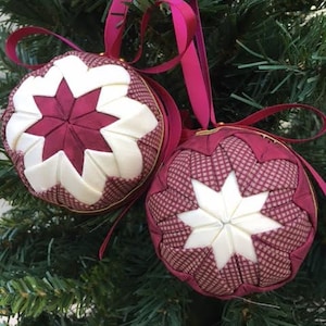 Complete No-Sew Ball Kit- Christmas Ornaments, Decorations- Crafts-Burgundy, Cream, Burgundy Checkered colors. Family Project, Kids Craft