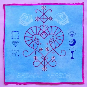 Original Erzulie Freda Veve Painting – Acrylic & Glitter on Handmade Paper – 30x30cm - Vodou Ritual Art
