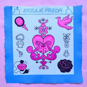 Original Erzulie Freda Veve Painting – Acrylic, Ink & Glitter on Handmade Paper – 30x30cm - Vodou Ritual Art