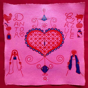 Original Erzulie Dantor Veve Painting – Acrylic, Ink & Glitter on Handmade Paper – 30x30cm - Vodou Ritual Art