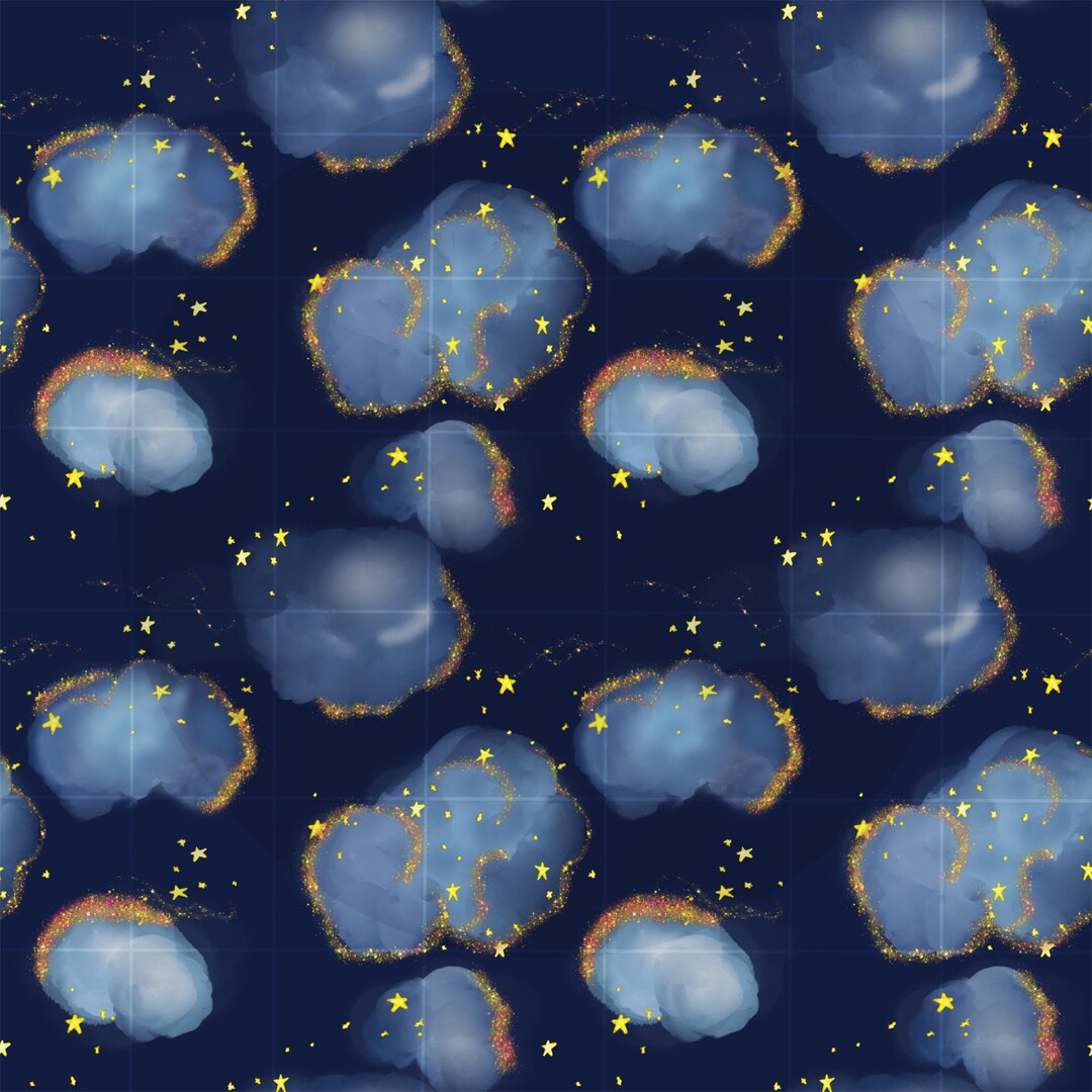 Dreamy Night Sky Seamless Pattern Glitter| Celestial Clouds & Stars ...