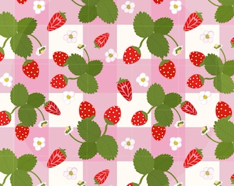 Naadloze roze aardbei- gingangpatroon png, cottagecore aardbei bloemenstofpatroon, fruit digitaal papier, leuke zomerprint 10 x 10 in