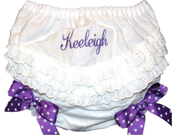 Items similar to Personalized Ruffle Butt Bloomers Purple Dot Bows Baby ...