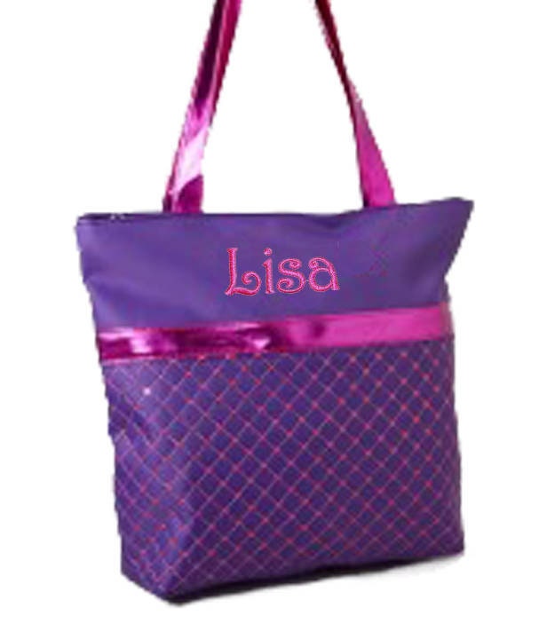 PERSONALIZED Embroidered Deep Purple & Hot Pink Dance Duffel Bag Sequin Bows