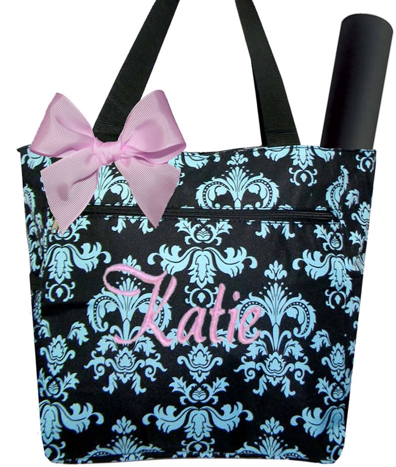Personalized Black /& Blue Chevron Pattern Pink or White Accents Diaper Bag with Changing Pad