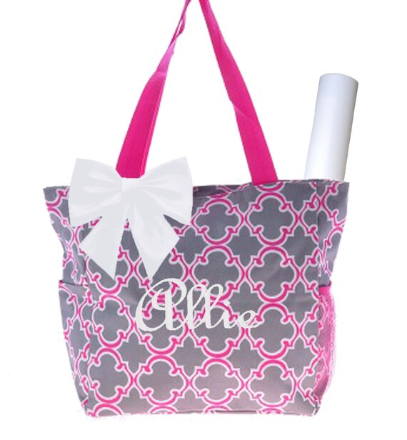 Personalized Pink Grey & White Quadrafoil Pattern Diaper Bag | Etsy