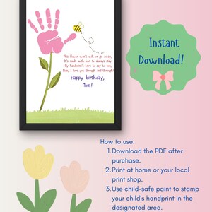 Flower Handprint Craft for Mom | Birthday Poem Printable | Kids Handprint Gift | DIY Keepsake | Instant Download