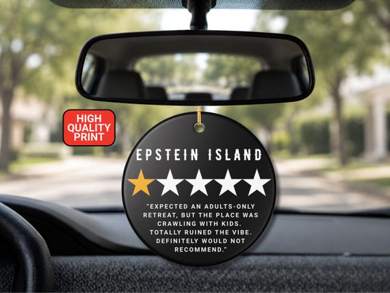One-Star Review Epstein Island Ornament, Dark Adult Humor, Shocking Gag Gift, Controversial Christmas Tree Decoration, Fun Gift for Friends.