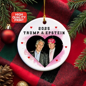 Donald Trump and Jeffrey Epstein 2025 Ornament Funny Political Year in Review Keepsake for Democrats Anti-Trump Ornament Progressive Satire