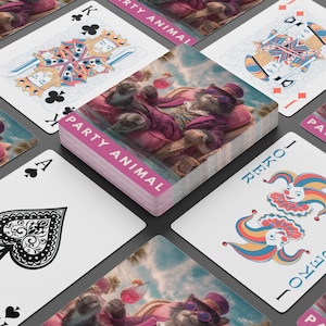 Jeu de cartes fêtard, parfait pour les soirées jeux, cadeau unique pour les joueurs de poker, cadeau amusant pour les joueurs, chat fantaisiste anthropomorphe.