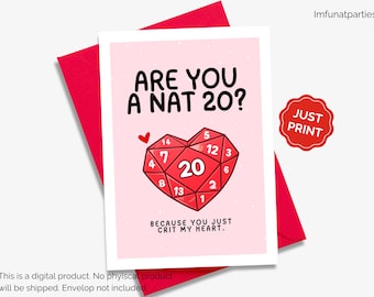 Funny DND Valentines Day Card Printable DND Couple Digital Download Card RPG Lover Enthusiast Gift Nat 20 Pun Instant Download Print At Home