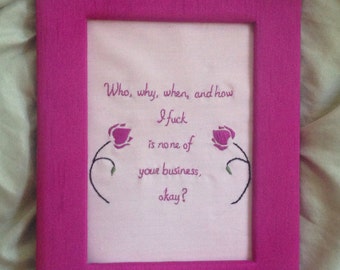 Hand-stitched Elvira Hancock "Scarface" quote