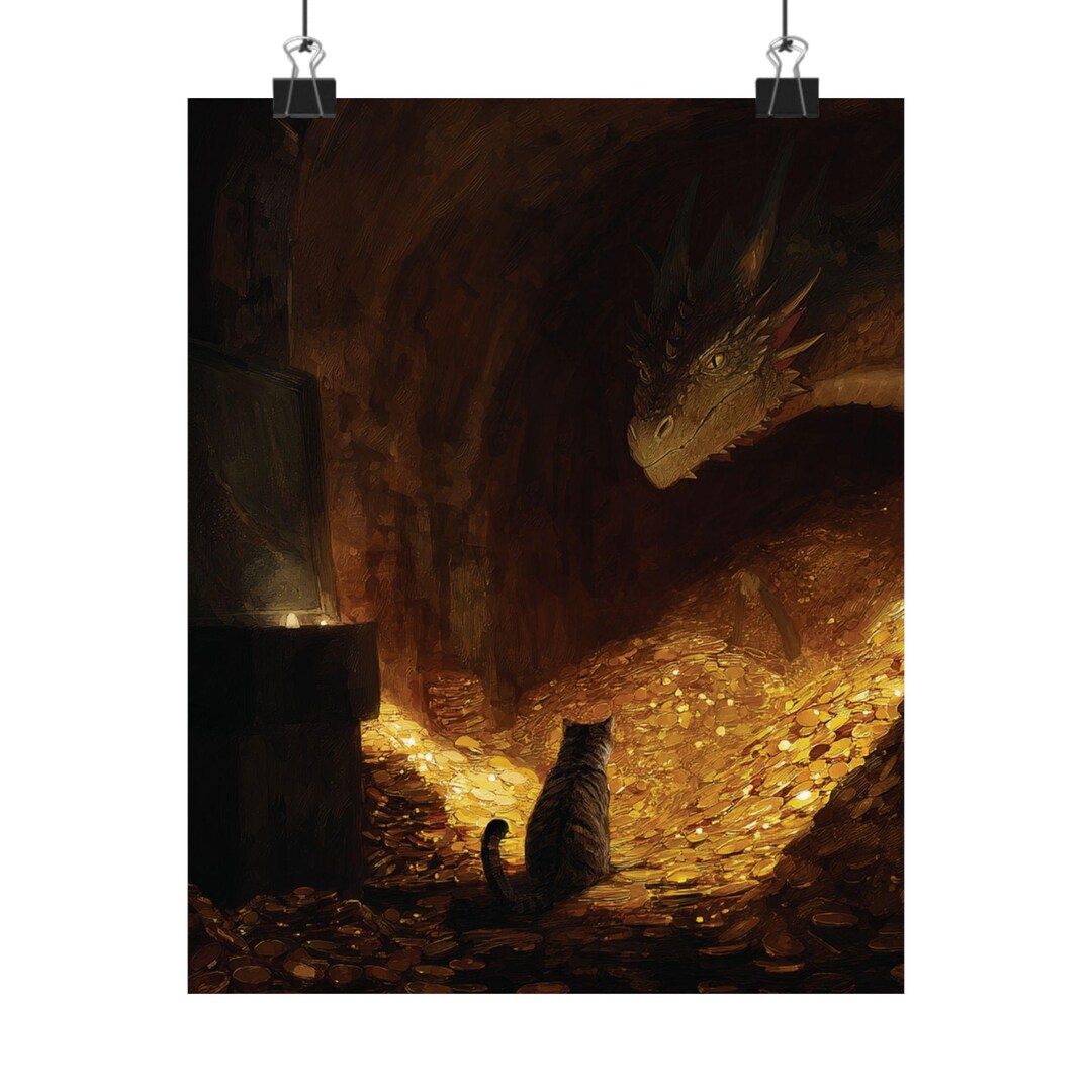 Vertical Poster, Cat Guarding Gold Hoard Design, Matte Wall Art ...