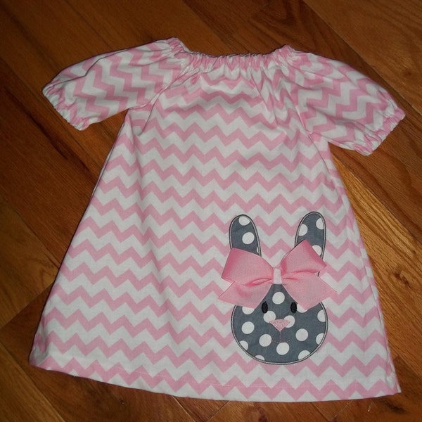 Easter Chevron Easter Bunny Rabbit peasant PINK dress girls baby toddler 3m 18m 2t 3t 4t 5 6  8 10