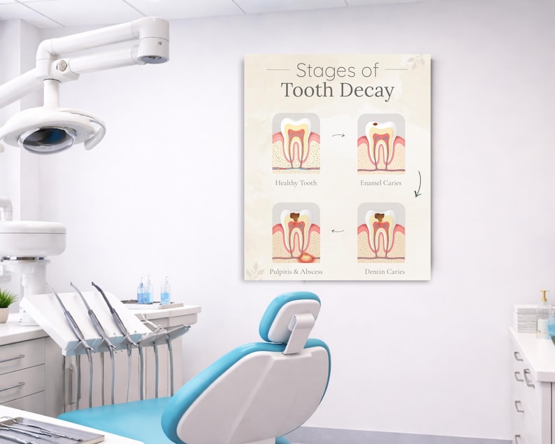 Stages of Tooth Decay Poster for Dental Office, Tooth Decay Chart ...