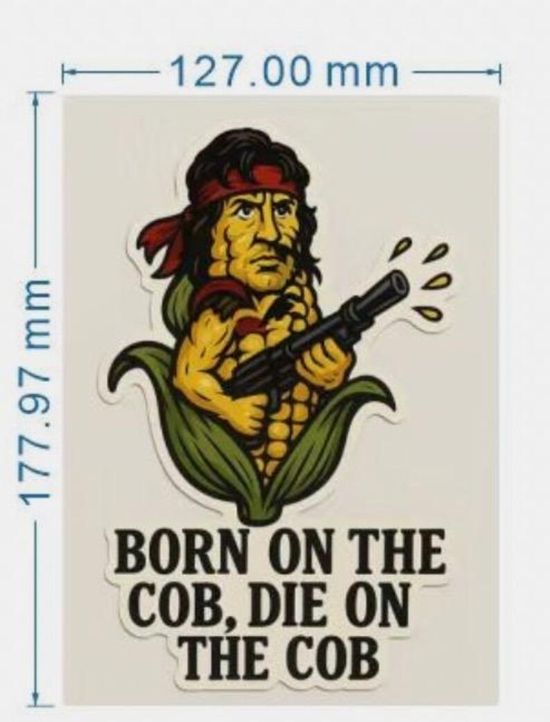 Corn Cob Sticker Corn on the Cob Sticker – Funny Rambo Corn | Die on the Cob | Food Pun ...