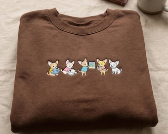 Embroidered Chihuahua Book Club Sweatshirt, Cute Chiwawa Reader Hoodie, Tiny Dog Art Lover Gift, Chihuahua Mom Bookish Shirt